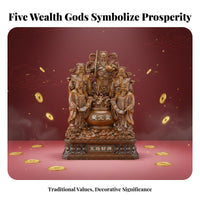 Five Gods of Wealth Statue Detailed Craftsmanship Chinese Deity of Prosperity Figurine Intricate Carving Prosperity Deity Treasure Basin Sculpture