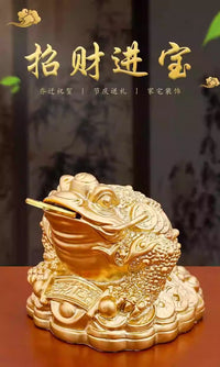 Fortune Toad Figurine with Treasure Bowl for Home or Office Decor