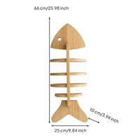 Wooden Fishbone Wall Shelf Nailadhesive Wooden Aquatic Shelf with 4 Tiers Adhesive-Mount Easy Installation for Renters
