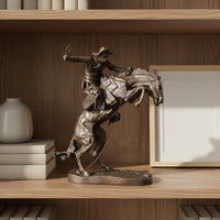 Cowboy Horse Statue Detailed Design Bronze Horseman Statue Artisanal Appearance Horseback Riding Ornament for Office