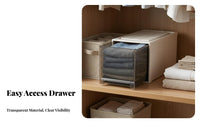 Multi-Functional Stackable Storage Drawer Space-Saving Plastic Wardrobe Organizer Box Large Capacity Clear Front Pull-out Bin Easy Assembly for Homeowners, Parents, Students, Bedroom, Closet, Bathroom, Living Room