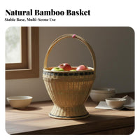 With Handle Handwoven Bamboo Basket Multi-Purpose Handmade Bamboo Basket Breathable Design Natural Fruit Holder Multipurpose for Market Shoppers, Restaurant Owners, Kitchen, Picnic, Countertop, Picnics