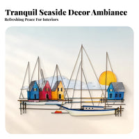Layered Design Blue Sailboat Wall Sculpture Multicolor Beach Theme Coastal Wall Art for Hospitality Areas