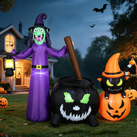 1.8m Halloween Inflatable Decoration Witch Magic Pot Black Cat Pumpkin Air Model with LED Light for Outdoor Yard Lawn