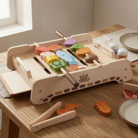 Smooth Edges Wooden Barbecue Grill Playset Colorful Wooden Play Food Grill Set Painted Barbecue Playset Safe for Children, Pretend Cooking