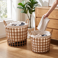 Large Capacity Hemp Rope Laundry Hamper with Handles for Hotel and Home Use