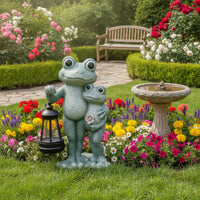 Hand-Painted Frog Statue with Lantern Whimsical Frog Figurine with Lantern Textured Garden Sculpture Freestanding for Yard, Flower Bed