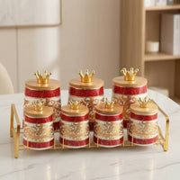 7 Pieces Food Container with Stand Crackle-Glazed Ceramic Jar with Wood Lid Easy to Wipeable Ceramic Container for Pantry
