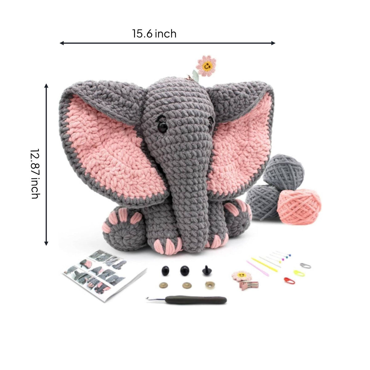Elephant Crochet Kit Great Gift Idea Yarn Elephant Craft Kit Large Size Beginner Crochet Beginner Kit for Adults, Home Decoration