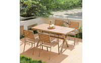 5 Pieces Weather Resistant Plastic Wood Garden Table and Chairs Easy to Clean Rectangular Patio Dining Set Rustproof 5 Piece Outdoor Dining Set for Balcony, Courtyard
