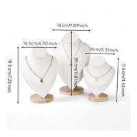 3 Pieces Suede-Covered Necklace Display Bust Countertop Jewelry Display with Wooden Base Elegant Necklace Bust Stand Sturdy for Photographers