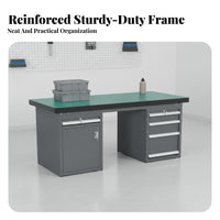 Anti Repair Station High Load Capacity Heavy-Duty Workbench Reinforced Frame Garage Work Table for Factory Workers, Research Facility, Warehouse, Shed
