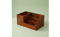 Wooden Desk Organizer with Drawers Rustic Design Makeup Storage Box with Drawers Vintage Wood Organizer Hand Polished for Vanity
