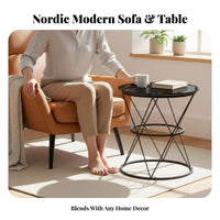 2 Pieces Nordic design Armchair and Side Table Set Light Luxury Upholstered Armchair with Wood Legs Space-Saving Accent Chair Modern Aesthetic for Readers, Homeowners, Renters, Living Room, Small Apartment, Bedroom, perusing corner