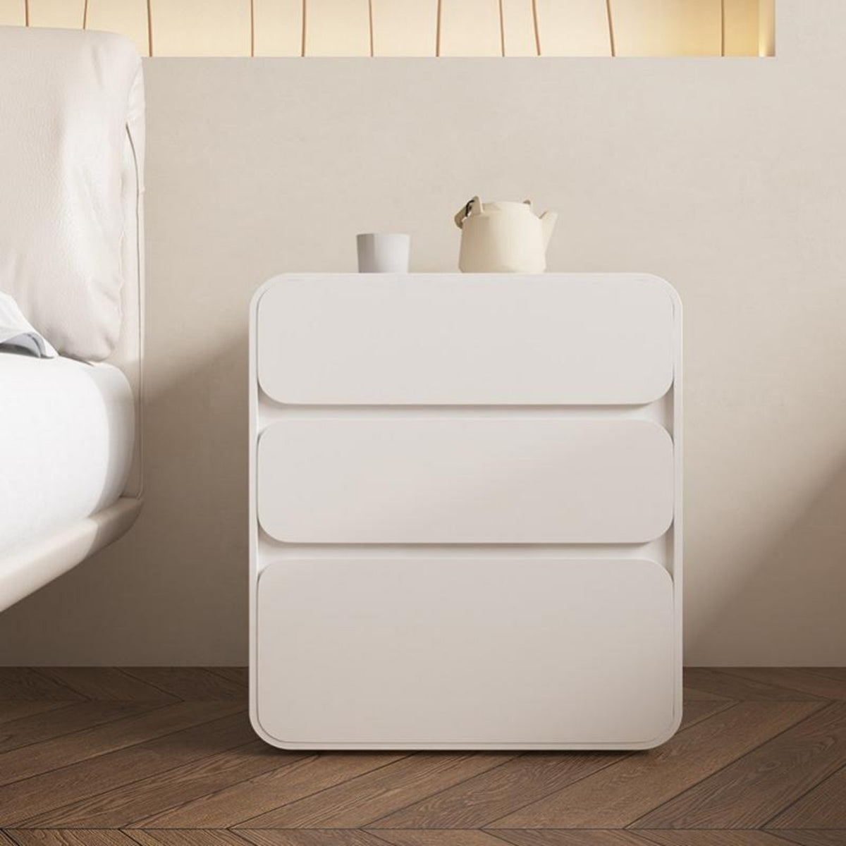 Light Luxury aesthetic 3-Drawer Nightstand Modern Minimalist 3-Drawer Upholstered Cabinet Fully Assembled Bedside Table with Storage Drawers for Apartment Dwellers, Homeowners, Students, Small Space, Dorm Room, Entryway, paleice