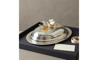 Iron Oval Butter Box Polished Finish Leaf Lid Butter Box Decorative Kitchen Storage Multi-Purpose