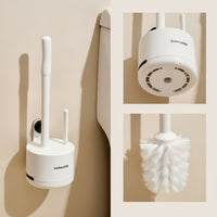 Toilet Brush with Holder Wall-Attached Toilet Brush Mounting without Holes Cleaner for Renters, Lavatory, Small Bathrooms