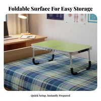 Foldable Bi-Fold Portable Table Space-Saving Bed Tray Multi-Purpose Lap Desk Lightweight for Travelers, Telecommuting Workers, Dorm Room, Home Office, Sofa, Floor