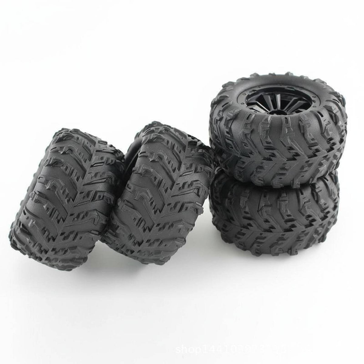 4 Pieces Rough-Terrain Tire Pattern Rubber RC Tires with Rims Abrasion Resistant Remote Control Car Accessory for Outdoor