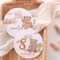14 Pieces Baby Milestone Cards Pastel Milestone Card Set with Teddy Bear Cute Whimsical for Parents, Nursery Photos, Scrapbook