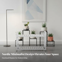 Movable with casters Rolling Flower Pot Rack Indoor & Outdoor Use Multi-Level Plant Shelf Tiered Design Display Stand Space-Saving for Gardeners, Homeowners, Apartment Dwellers, Balcony, Indoors, Living Room, Garden