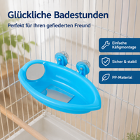 Bird Bath House for Parrots, Blue Bird Bath with Feeding Bowl, Multifunctional Water Bowl for Cage Mounting