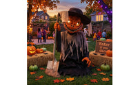 Pumpkin Scarecrow Electric Scarecrow with Light-up Halloween Prop for Yard, Porch