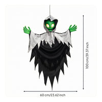Halloween Hanging Alien Decoration Green Face Sound-Activated Hanging Prop Hooded Ghost Figure Glowing Eyes Spooky Ghost Prop