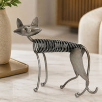 Figurine with Spring Body Bronze Cat Figurine Whimsical for Office, Entryway