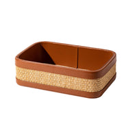 Woven Tray with Leather edge Structured Woven Grass Tray for Entryway