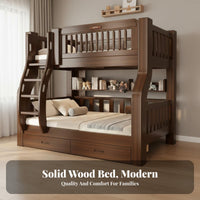 Multi-Functional children's Bed Space-Saving Wooden Bunk Bed with Storage Tall Guardrail Bedroom Furniture for Teens, Parents, Small Apartment, Home