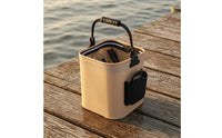 Foldable Fishing Bucket Side Pocket Square Angling Container Beige and Black Outdoor Equipment