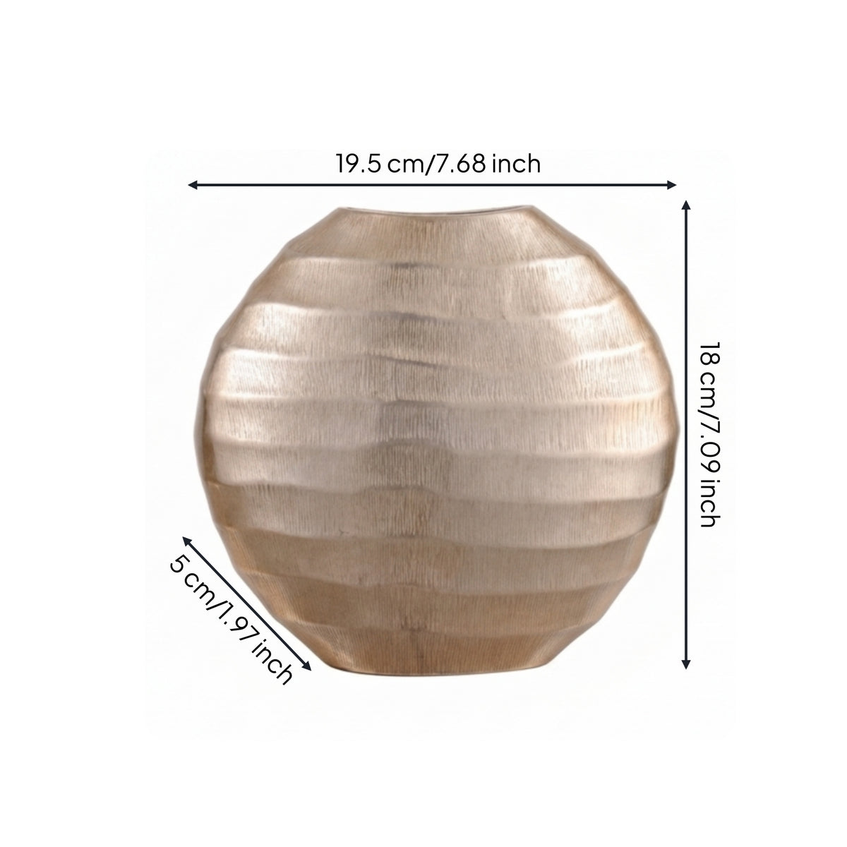 Vase with Wave Texture Lustrous Metal Vase Round for Living Room
