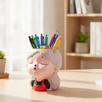Figurine Pen Holder Cute Girl Pen Holder Stationery Container Decorative Stationery Holder Playful for Students, Study Room