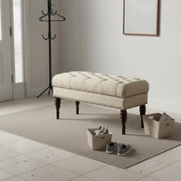 Solid Wood Legs Tufted End of Bed Bench European Design Long Entryway Shoe Bench Multi-Functional Textile Sofa Stool for Cloakroom