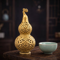 Brass Gourd Auspicious Brass Gourd Statue Hollow Tabletop Decor for Entryway