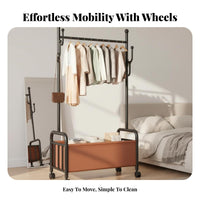 Lockable Casters Rolling Clothes Rack Easy Mobility Rolling Clothes Rack with Storage Space-Saving Mobile Coat Stand with Basket Multi-Functional for Apartment Dwellers, Homeowners, Students, Bedroom, Small Areas, Entryway, Dorm Room