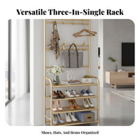 Multi-Functional Coat Rack with Shoe Storage Space Saving Freestanding Garment and Shoe Rack Large Capacity Hall Tree with Shelves Easy to Assemble for Families, Homeowners, Students, Hallway, Bedroom, Living Room, Apartment