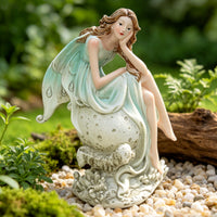 Seated Fairy Woman Statue Organic Carved Base Sitting Fairy Statue Floral