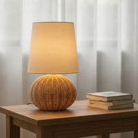 Table Lamp with Rattan Base Decorative Rattan Table Lamp Warm White for Bedroom