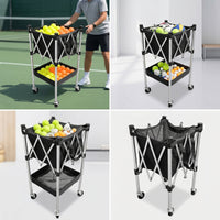 Pickleball Basket Cart with Wheels Compact Pickleball Cart with Basket Foldable Court Equipment Trolley for Practice Field