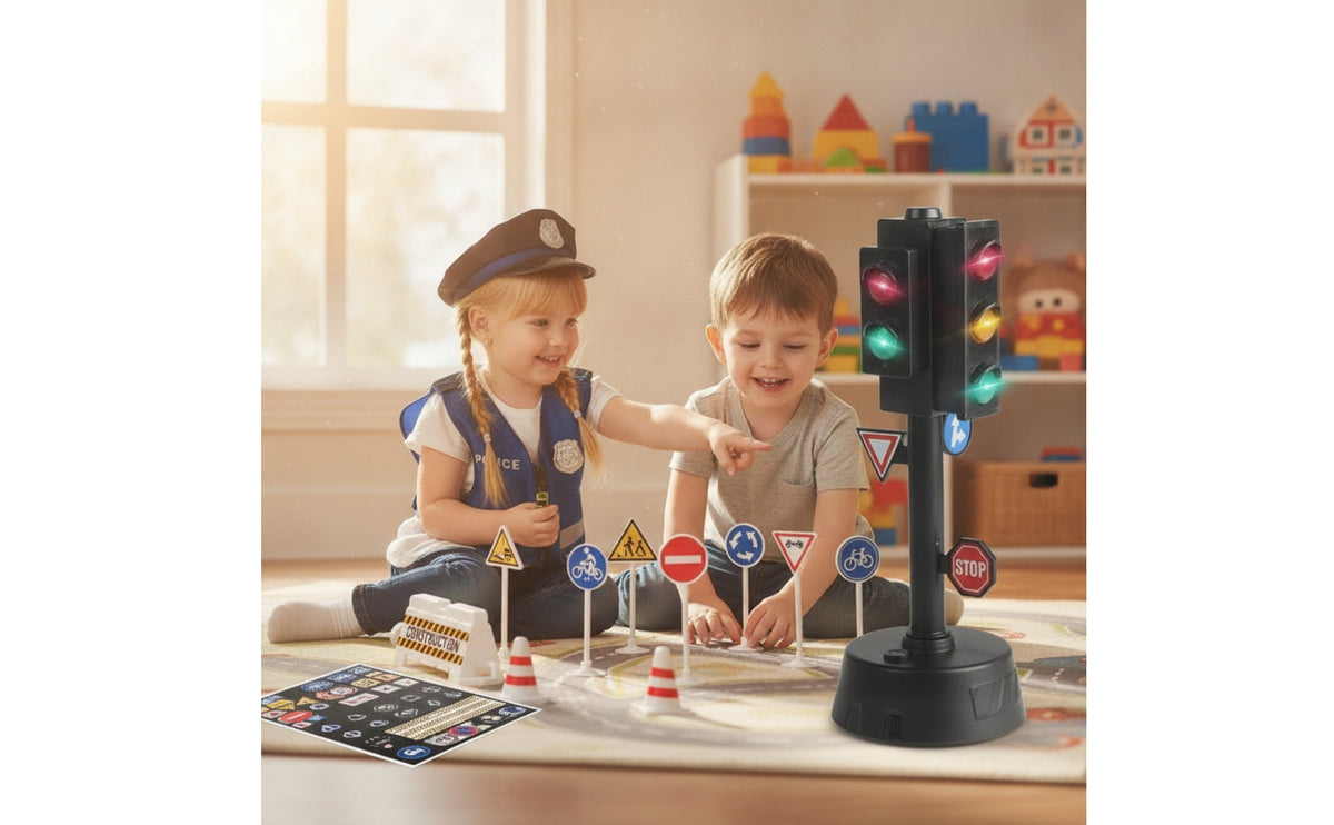 Traffic Indicator Toy with Road Signs Realistic Traffic Sign Toy Set Street Signs Playset Colorful Long-Lasting for Children
