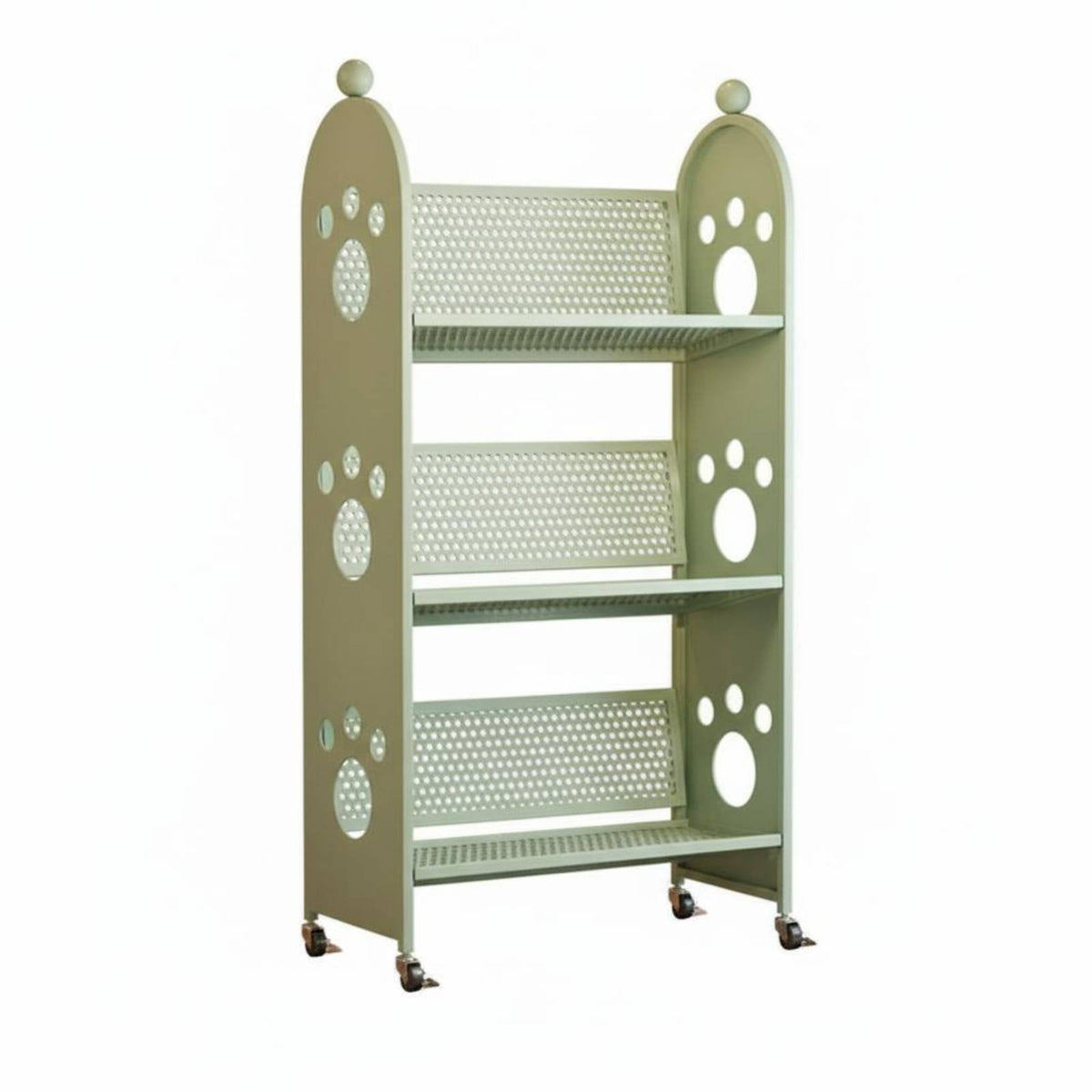 Mobile Design 3-Tier Rolling Trolley Freestanding 3-Tier Feline Paw Cutout Trolley Multi-Purpose Wheeled Shelf Large Capacity for Homeowners, Young Adults, Office Workers, Bedroom, Home, Narrow Areas, Classroom