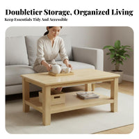 2-Tier Shelving Storage Coffee Table Sturdy Construction Two-Shelf Accent Table Spacious Tabletop Living Room Furniture Long-Lasting for Apartment Dwellers, Homeowners, Families, Reception Area, Lounge, Home Office