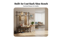 Solid Wood Wooden Shoe Rack with Seat 3-in-1 Design Entryway Bench with Coat Hooks Space-Saving Mudroom Organizer Furniture Multi-Functional for Apartment Dwellers, Families, Homeowners, Foyer, Living Room, Bedroom