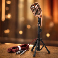 Height Adjustable Retro Vocal Device with Stand Desktop Wired Vocal Device with Tripod Metal Mic Stand Classic for Speakers