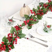 Artificial Christmas Vine with Green Leaves and Red Berries