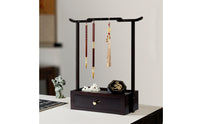 Bamboo Calligraphy Brush Rack 14-Hook Calligraphy Brush Holder with Tray Freestanding Hanging for Calligraphers