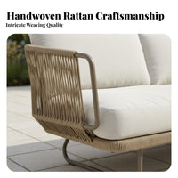 4 Pieces Nordic design 4-Piece Woven Conversation Set Weather-Resistant Outdoor Furniture sturdy Construction Patio Seating Includes pads for Garden fans, Homeowners, Entertainers, Sunroom, Balcony, rearyard, water's edge