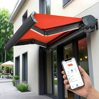 Electric Awning, 5m, Red & White Stripes, Sun Shade, Outdoor, For Balcony & Terrace, Aluminum Alloy, Automatic Retractable